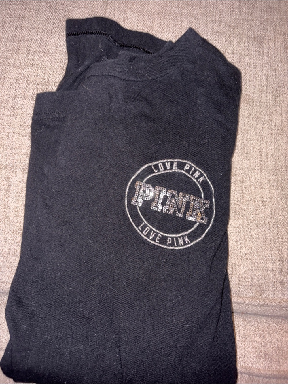 Victoria's Secret PINK Black Graphic Tee with Rhinestone Logo
